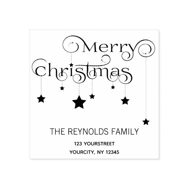 Merry Christmas Script Stars Return Address Stamp (Imprint)