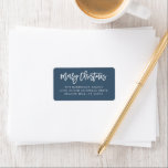 Merry Christmas Script Steel Blue Address Label<br><div class="desc">Hand lettered Merry Christmas script,  holiday address labels. Features,  white lettering on chic steel blue colour background.</div>