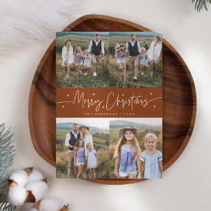 Merry Christmas Script Terracotta Multi Photo Holiday Card