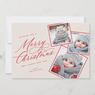 Merry Christmas Script Titled Multi-Photo  Blush Holiday Card