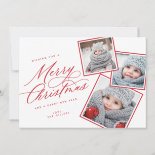 Merry Christmas Script Titled Multi-Photo  RED Holiday Card