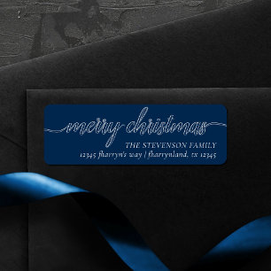 Merry Christmas Script   Trendy Navy Blue Address