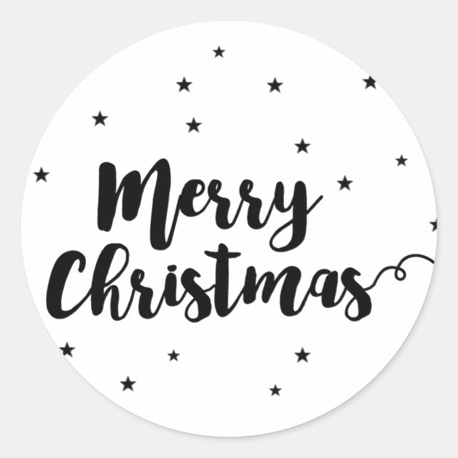 Merry Christmas - Script typography and stars Classic Round Sticker (Front)