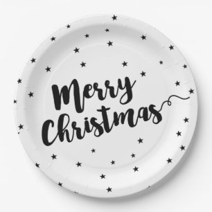 Merry Christmas - Script typography and stars Paper Plate