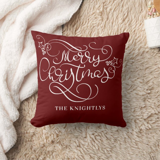 Merry Christmas Script Typography Your Colour Cushion (Blanket)