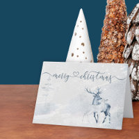 Merry Christmas Script Watercolor Stag and Deer