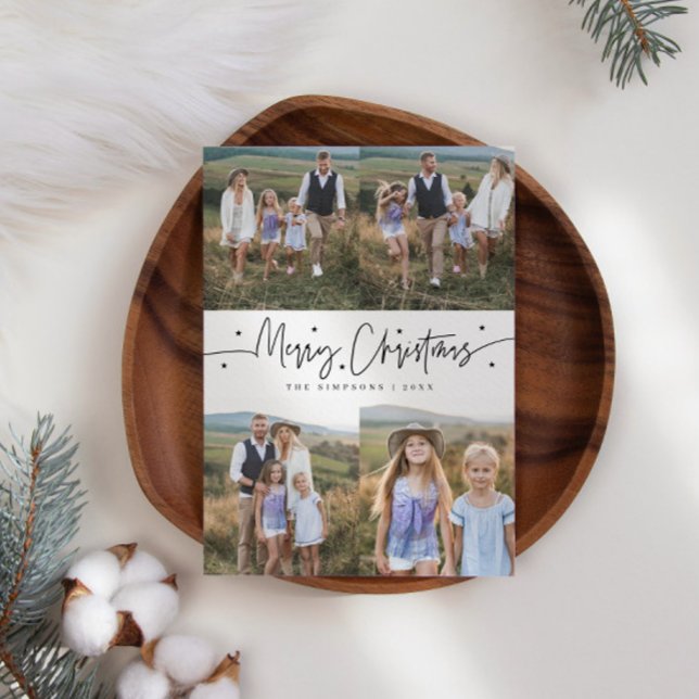 Merry Christmas Script White Multi Photo Holiday Card (Creator Uploaded)