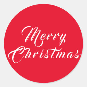 Merry Christmas Script White Red Holiday Classic Round Sticker