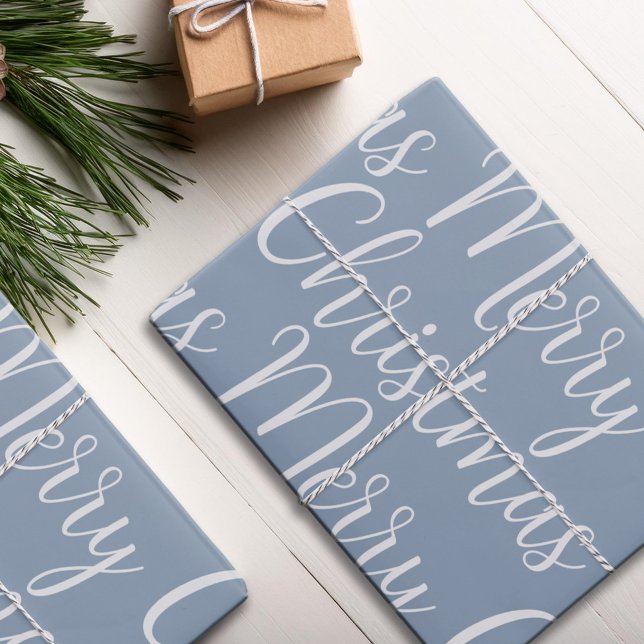 Merry Christmas Script Winter Dusty Blue Holiday Wrapping Paper Sheet (Creator Uploaded)