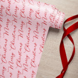Merry Christmas Script Wrapping Paper<br><div class="desc">Pink Red Merry Christmas Wrapping Paper Sheets</div>