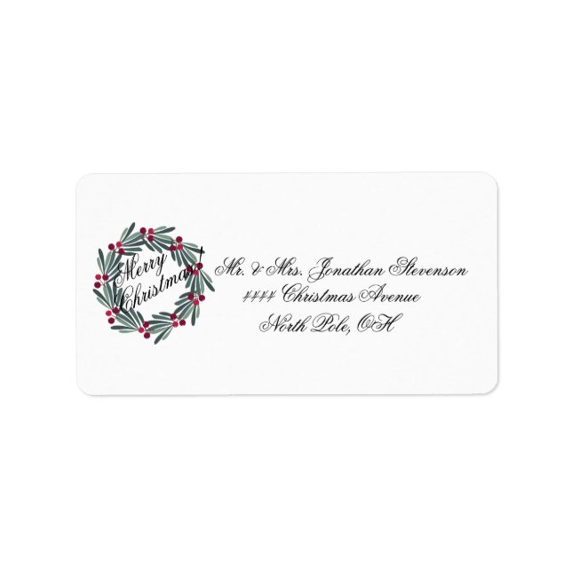 Merry Christmas Script Wreath Holiday Address Label (Front)