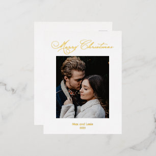 Merry Christmas Scripted Foil Elegant  Holiday Postcard