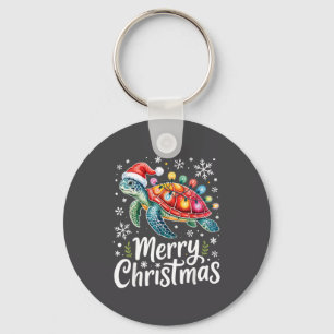 Merry Christmas Sea Turtle Christmas Lights Santa Key Ring