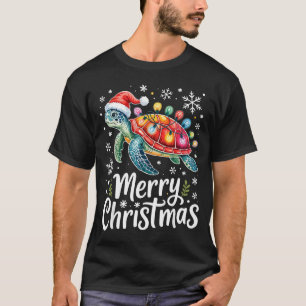 Merry Christmas Sea Turtle Christmas Lights Santa T-Shirt