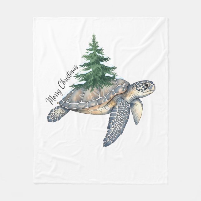 Merry Christmas Sea Turtle Fleece Blanket (Front)