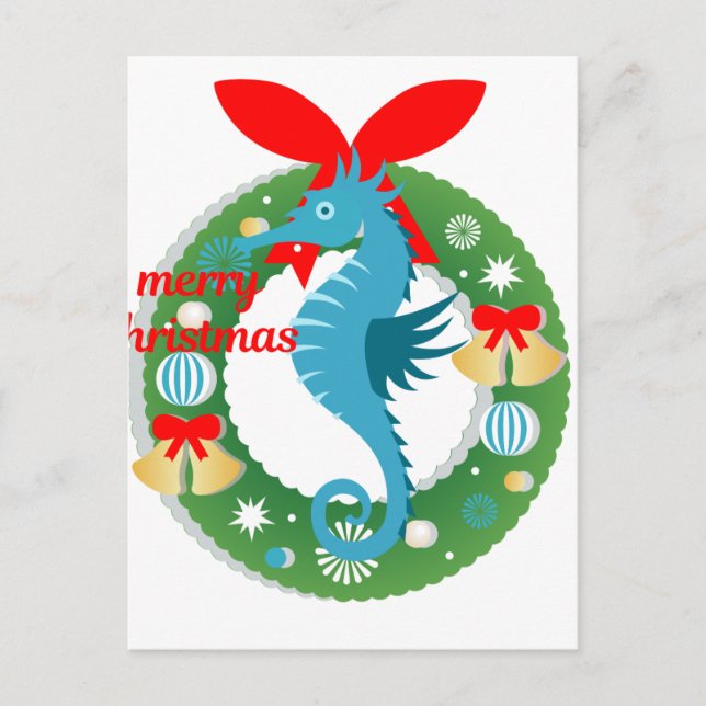 merry christmas seahorse holiday postcard (Front)