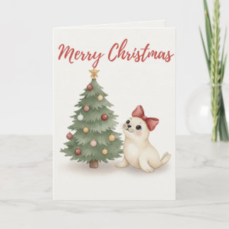 Merry Christmas Seal Card Cozy Holiday Illustrat