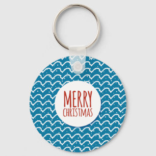 Merry Christmas Seamless Pattern Blue Texture Key Ring