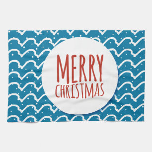 Merry Christmas Seamless Pattern Blue Texture Tea Towel