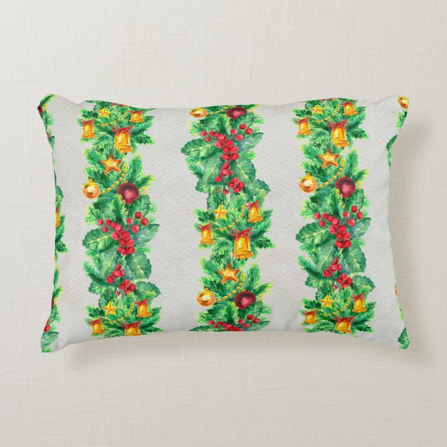 Merry Christmas seamless pattern with garlands. Wa Decorative Cushion (Front)