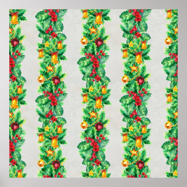 Merry Christmas seamless pattern with garlands. Wa Poster (Front)