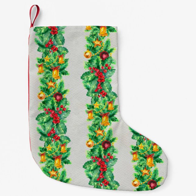 Merry Christmas seamless pattern with garlands. Wa Small Christmas Stocking (Front)