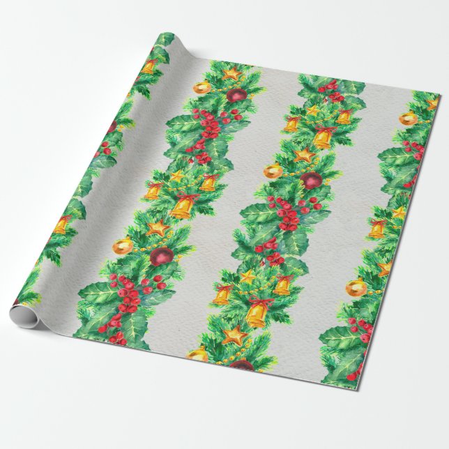 Merry Christmas seamless pattern with garlands. Wa Wrapping Paper (Unrolled)