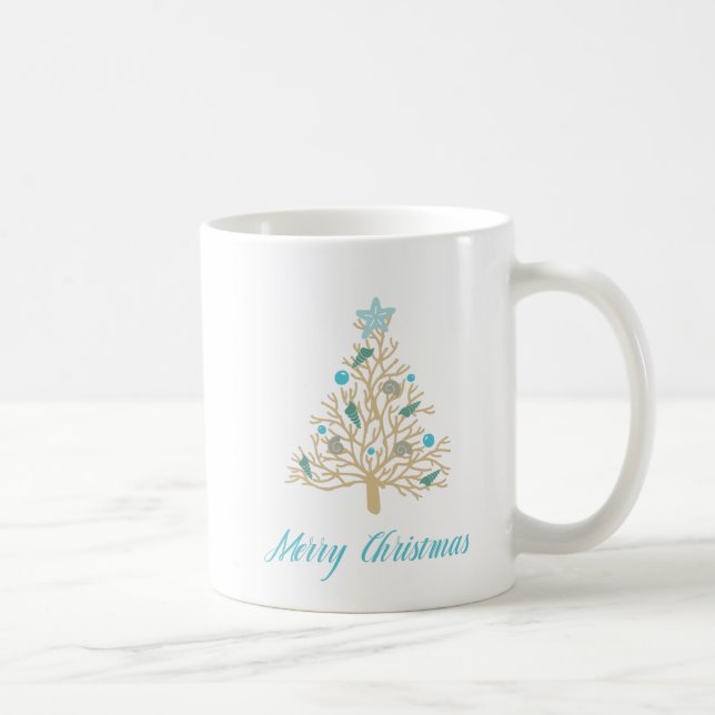 Merry Christmas Seashell Christmas Tree Coffee Mug (Right)