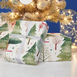 Merry Christmas Seasonal Green Forest Trees Wrapping Paper