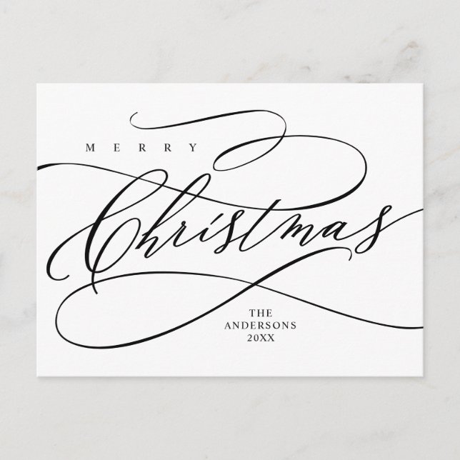 Merry Christmas, Seasons Greeting Calligraphy  Postcard (Front)