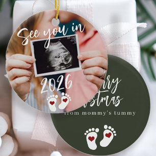 Merry Christmas see you in 2026 photo pregnancy Ceramic Tree Decoration