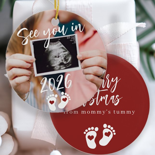 Merry Christmas see you in 2026 photo pregnancy Ceramic Tree Decoration (Creator Uploaded)