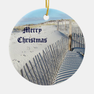 Merry Christmas Shadows, Sand Dunes, and Fences Ceramic Tree Decoration