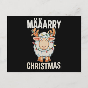 Merry Christmas Sheep Reindeer Antlers Xmas Lights Holiday Postcard