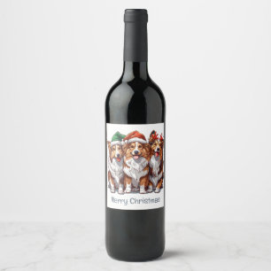 Merry Christmas Shetland Sheepdogs Wine Label