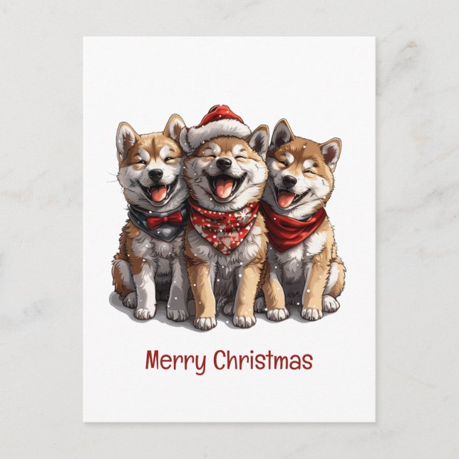 Merry Christmas Shiba Inu Dogs Postcard (Front)