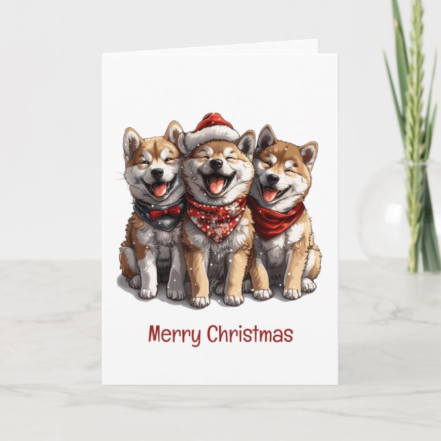 Merry Christmas Shiba Inu Santa Dogs Holiday Card (Front)