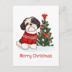 Merry Christmas Shih Tzu Dog Holiday Postcard