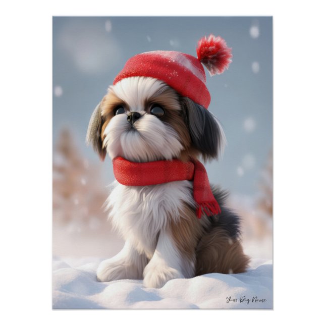 Merry Christmas, Shih Tzu Dog Puppy 01 - Happy Chr Poster (Front)
