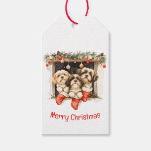 Merry Christmas Shih Tzu Dogs Gift Tags