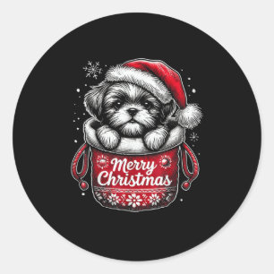 Merry Christmas Shih Tzu Graphic Tee  Classic Round Sticker