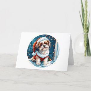 Merry Christmas Shih Tzu Santa Dog Holiday Card