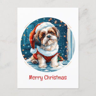Merry Christmas Shih Tzu Santa Dog Holiday Postcard
