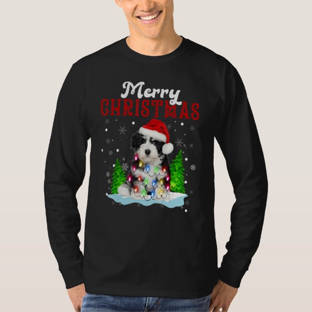 Merry Christmas Shih Tzu Tree Lights Shih Tzu Chri T-Shirt (Front)