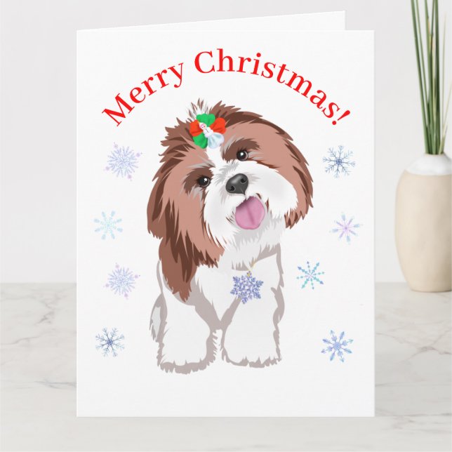 Merry Christmas Shih Tzu With Snowflake Dog  Card (Front)