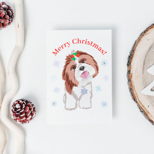 Merry Christmas Shih Tzu With Snowflake Dog Holiday Postcard