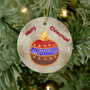 Merry Christmas - shining bauble with sequins Ceramic Tree Decoration