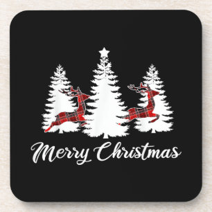 Merry Christmas Shirt for Women Buffalo Plaid Rein Coaster
