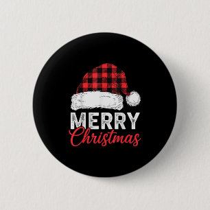Merry Christmas Shirt Santa Hat Buffalo Plaid Men 6 Cm Round Badge