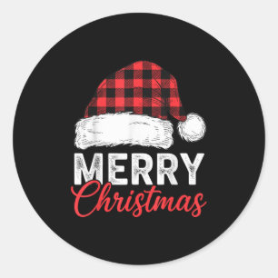 Merry Christmas Shirt Santa Hat Buffalo Plaid Men  Classic Round Sticker